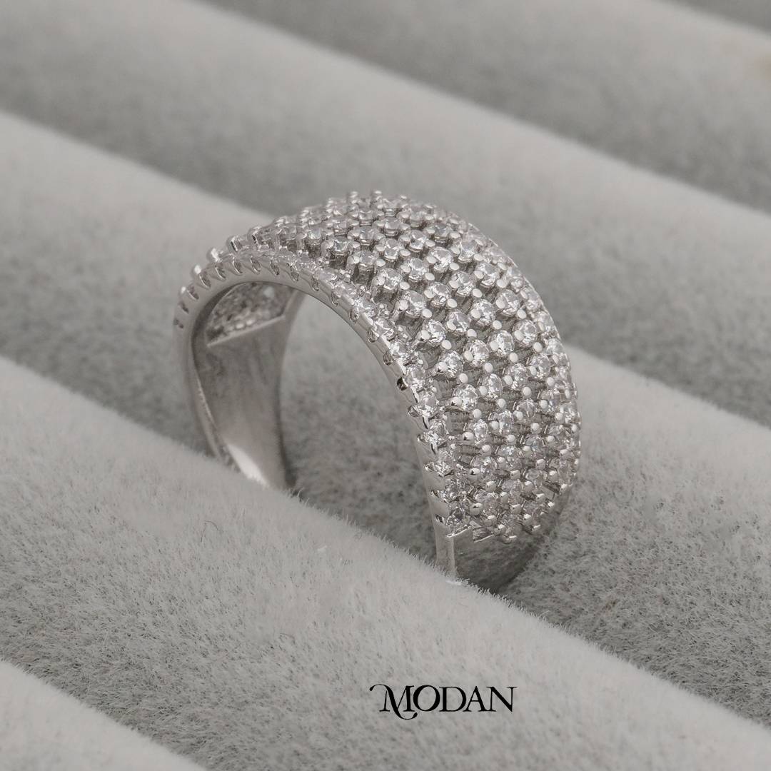 Sparkling Full Pave Wide Band Statement Ring Cincin Statement Lebar Berkilau Hypoallergenic Gold Plated