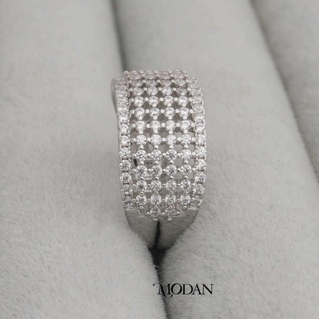 Sparkling Full Pave Wide Band Statement Ring Cincin Statement Lebar Berkilau Hypoallergenic Gold Plated