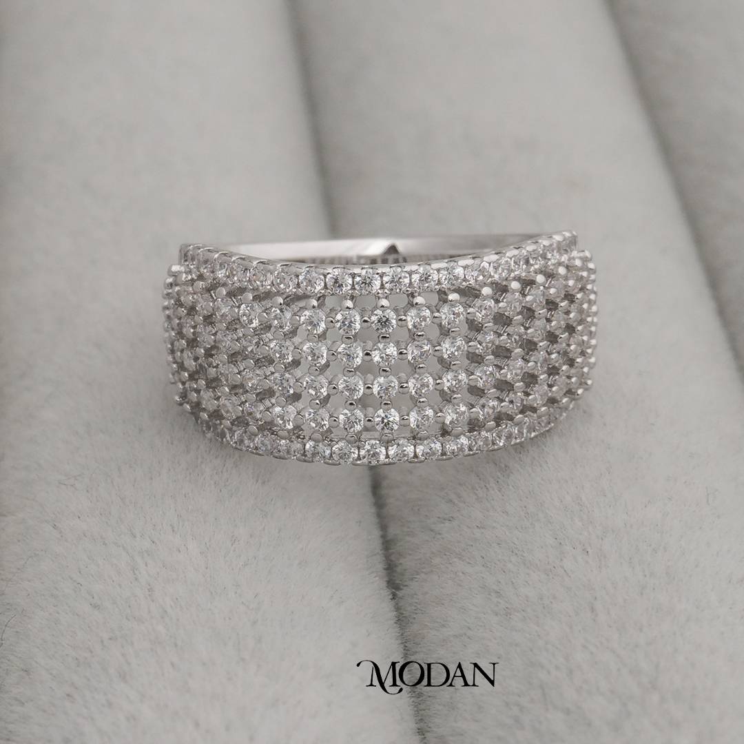 Sparkling Full Pave Wide Band Statement Ring Cincin Statement Lebar Berkilau Hypoallergenic Gold Plated