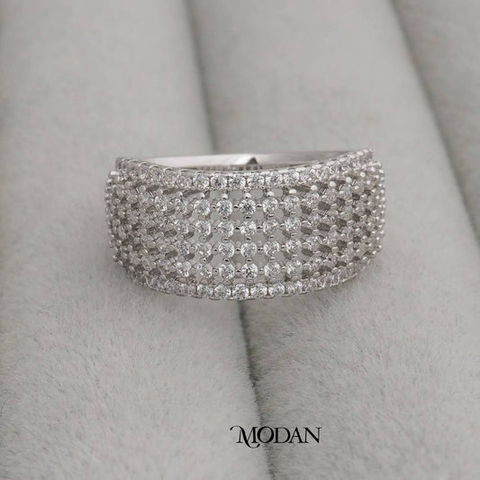 Sparkling Full Pave Wide Band Statement Ring Cincin Statement Lebar Berkilau Hypoallergenic Gold Plated