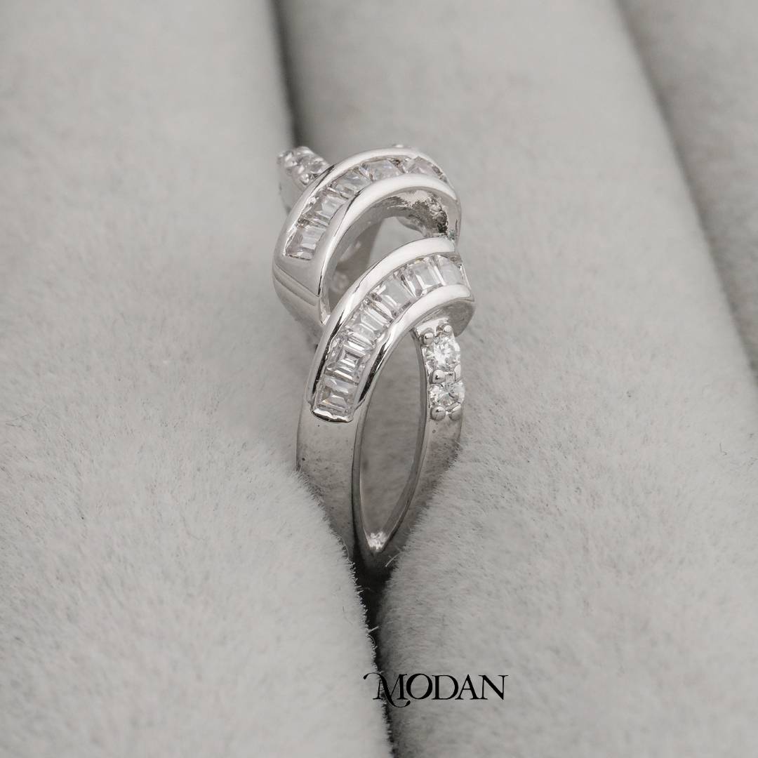 Twisted Baguette Wave Ring Cincin Rangka Melilit Bentuk Ombak Hypoallergenic Gold Plated