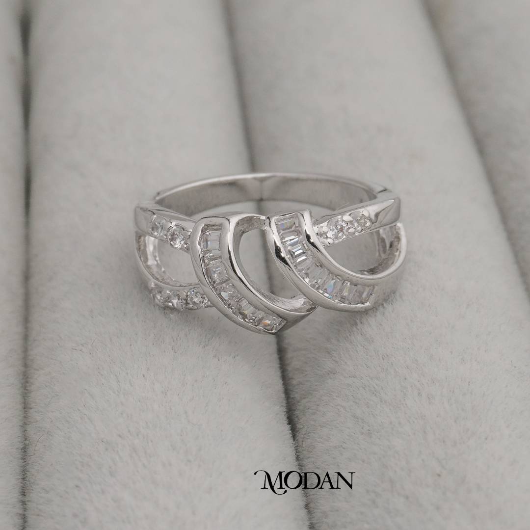 Twisted Baguette Wave Ring Cincin Rangka Melilit Bentuk Ombak Hypoallergenic Gold Plated