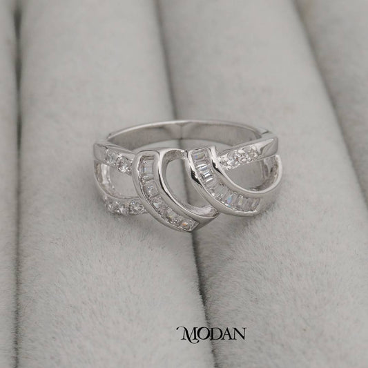 Twisted Baguette Wave Ring Cincin Rangka Melilit Bentuk Ombak Hypoallergenic Gold Plated