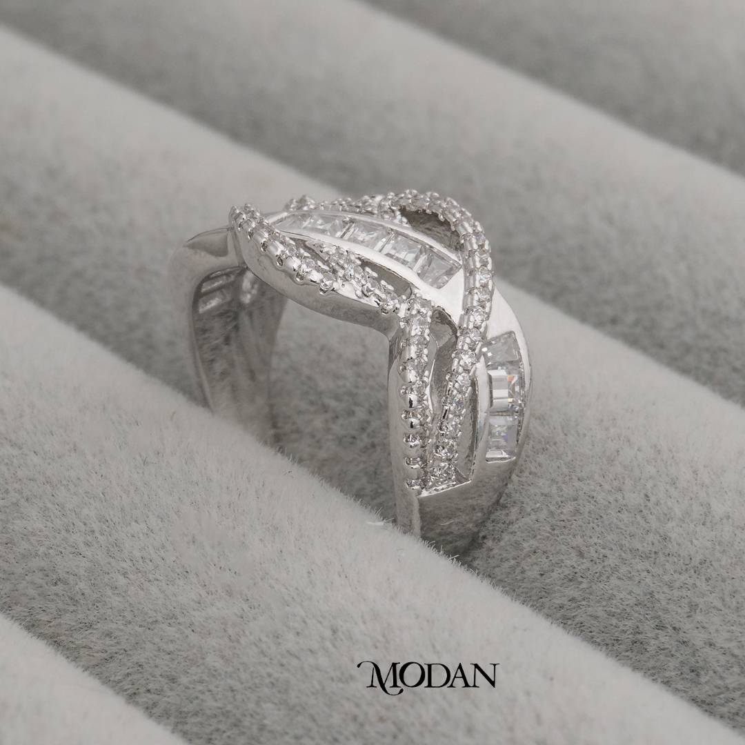 Abstract Knot Shimmering Wide Band Ring Cincin Pita Lebar Berkilau Simpul Abstrak Hypoallergenic Gold Plated