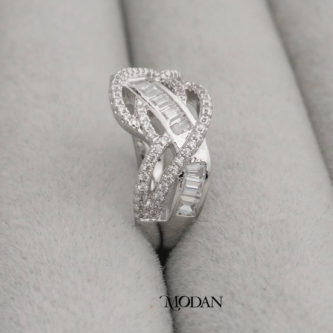 Abstract Knot Shimmering Wide Band Ring Cincin Pita Lebar Berkilau Simpul Abstrak Hypoallergenic Gold Plated