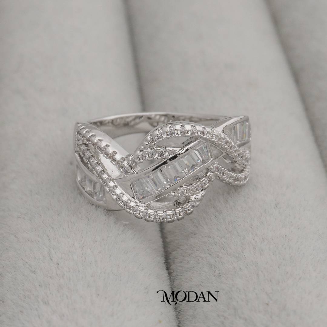 Abstract Knot Shimmering Wide Band Ring Cincin Pita Lebar Berkilau Simpul Abstrak Hypoallergenic Gold Plated