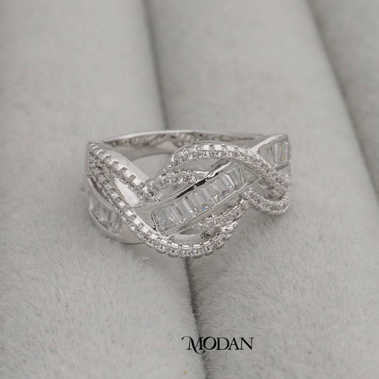 Abstract Knot Shimmering Wide Band Ring Cincin Pita Lebar Berkilau Simpul Abstrak Hypoallergenic Gold Plated