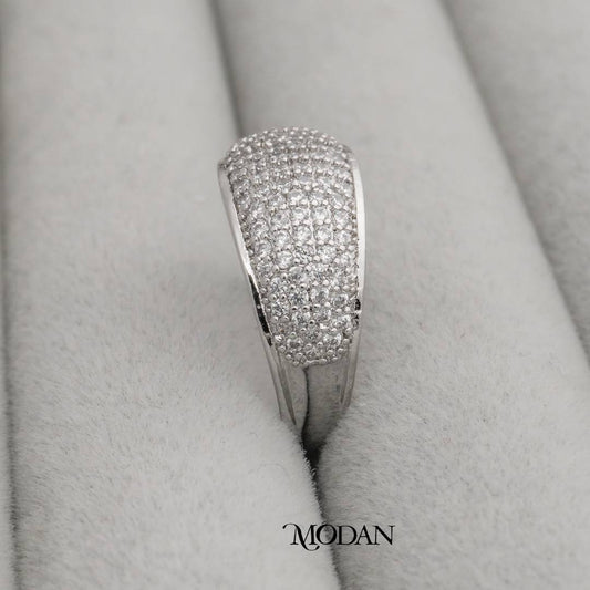 Minimalist Chunky Micro Paved Statement Ring Cincin Tebal Pesta Dengan Batuan Hypoallergenic Gold Plated