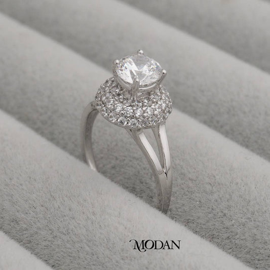 Sparkling Dome Split Shank Solitaire Ring Cincin Bingkai Kubah Tangkai Terbelah Hypoallergenic Gold Plated