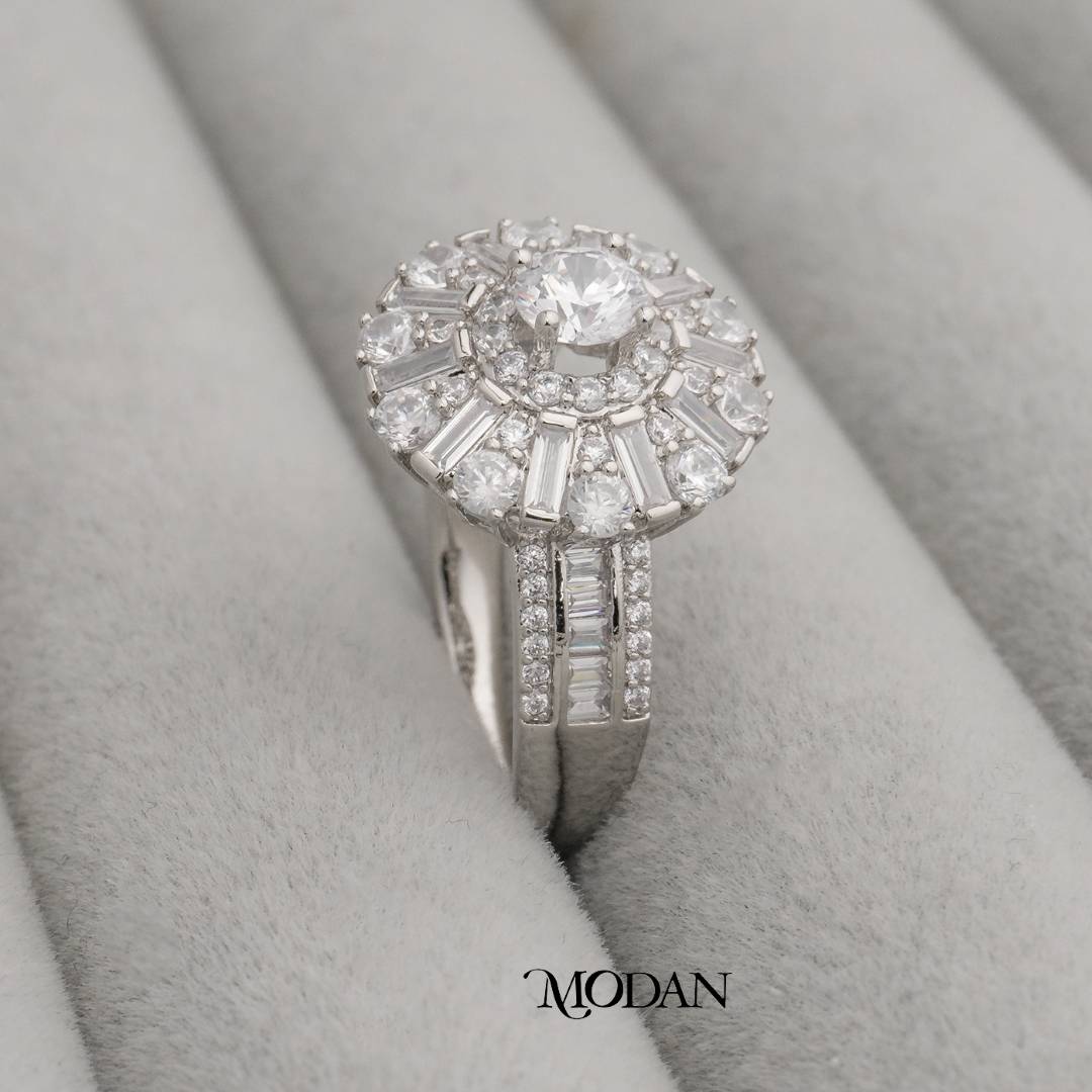 Baguette Sunburst Ring Cincin Bentuk Pancaran Sinar Matahari Hypoallergenic Gold Plated