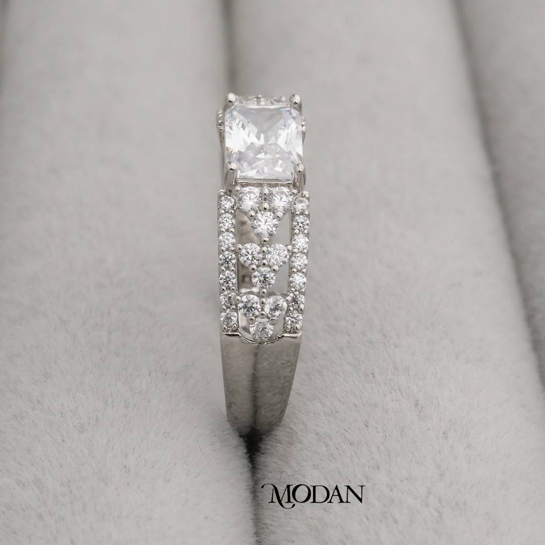 Rectangle Solitaire Cluster Ring Cincin Solitiare Model Persegi Panjang Hypoallergenic Gold Plated