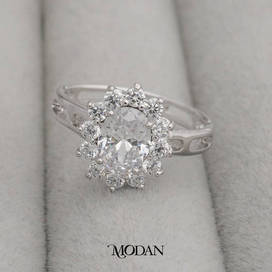 Oval Sunburst Ring Cincin Klasik Model Oval Pancaran Cahaya Hypoallergenic Gold Plated