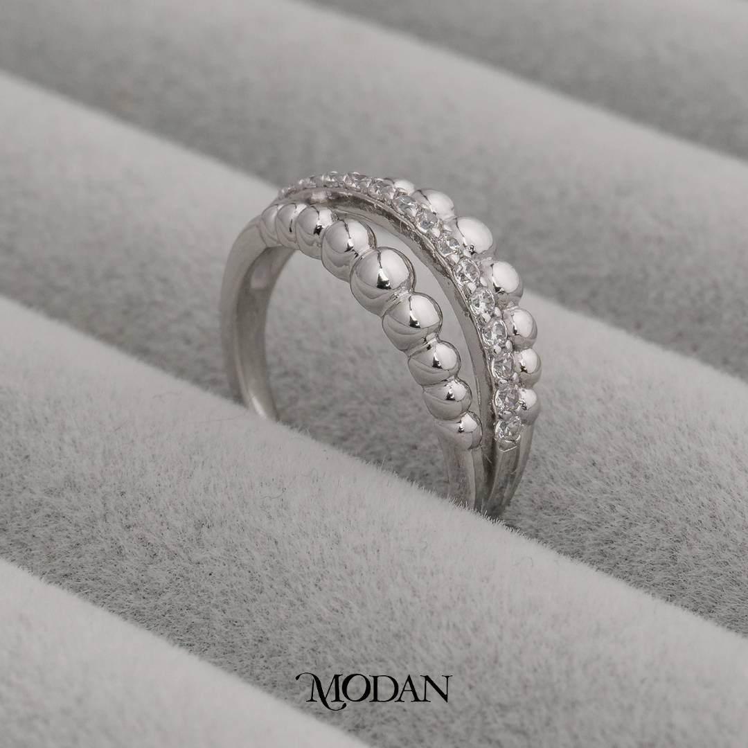 Beaded Triple Row Ring Cincin Tiga Baris Bertekstur Manik Bulat Hypoallergenic Gold Plated