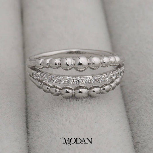 Beaded Triple Row Ring Cincin Tiga Baris Bertekstur Manik Bulat Hypoallergenic Gold Plated