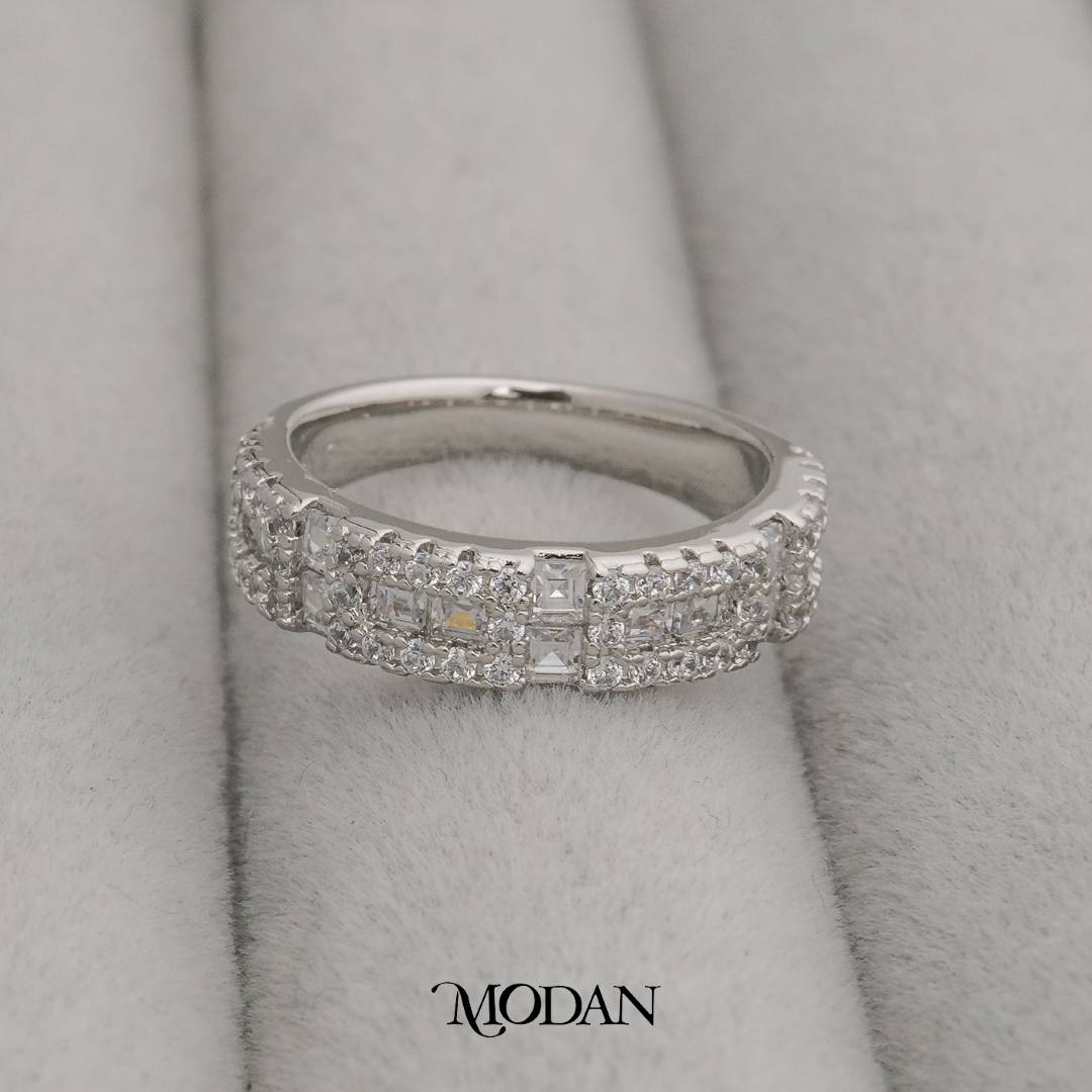 Sparkling Twing Row Ring Cincin Dua Baris Mewah Hypoallergenic Gold Plated