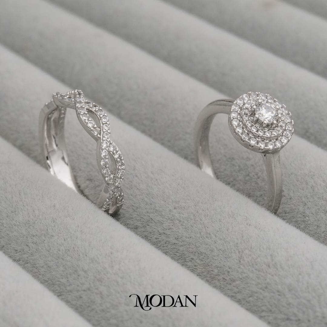 2 In 1 Elegant Round And Twist Bridal Ring Cincin Set Bulat Dan Lilit Pesta Hypoallergenic Gold Plated