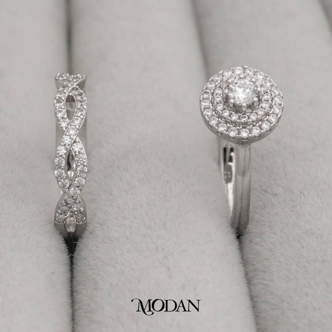 2 In 1 Elegant Round And Twist Bridal Ring Cincin Set Bulat Dan Lilit Pesta Hypoallergenic Gold Plated