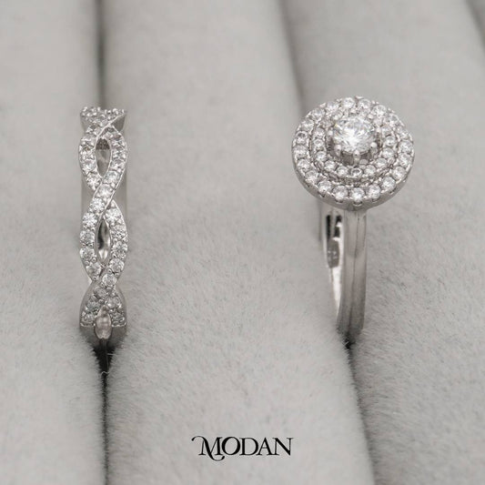 2 In 1 Elegant Round And Twist Bridal Ring Cincin Set Bulat Dan Lilit Pesta Hypoallergenic Gold Plated