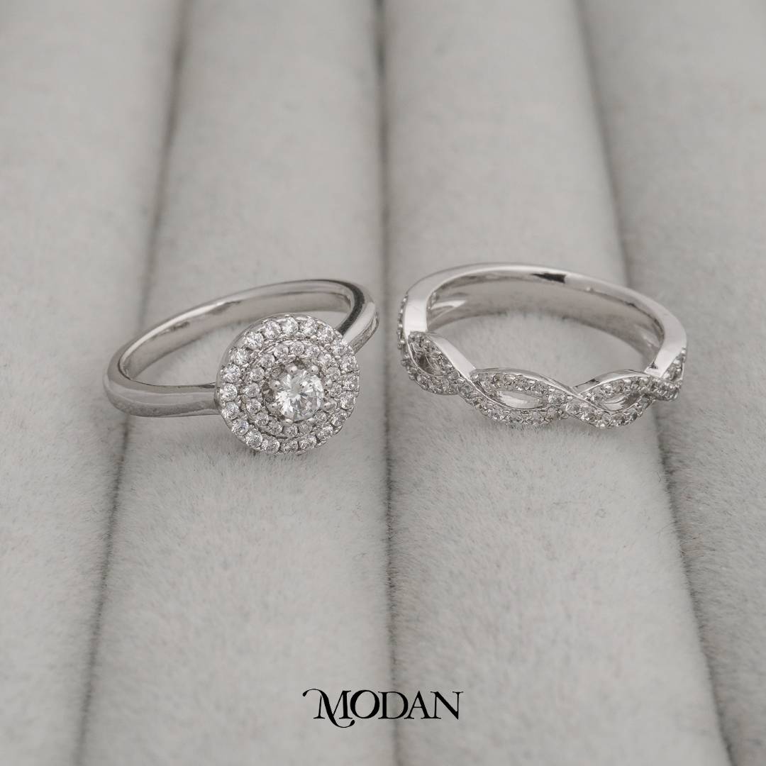 2 In 1 Elegant Round And Twist Bridal Ring Cincin Set Bulat Dan Lilit Pesta Hypoallergenic Gold Plated