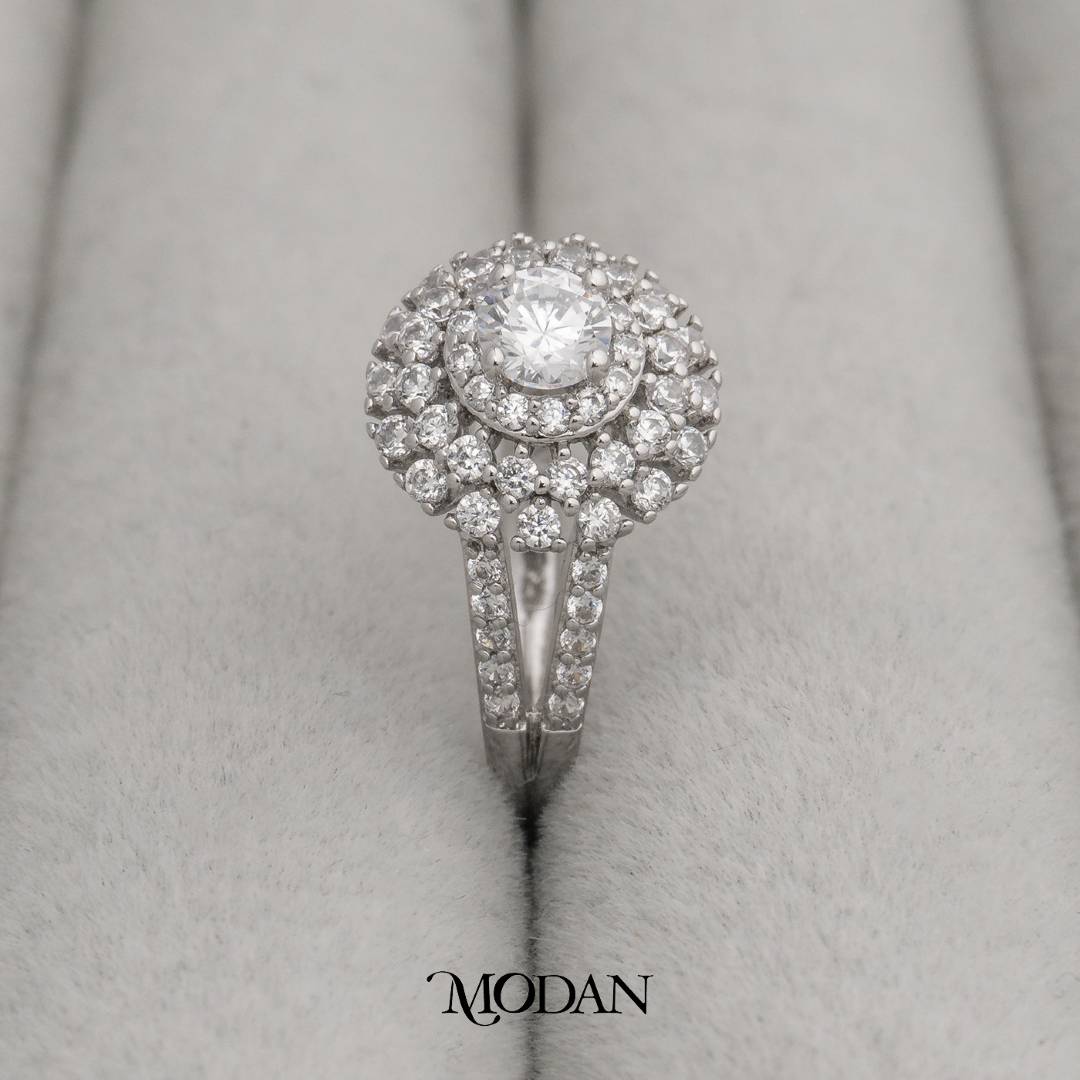 Elegant Flower Cluster Bridal Ring Cincin Bunga Elegan Hypoallergenic Gold Plated
