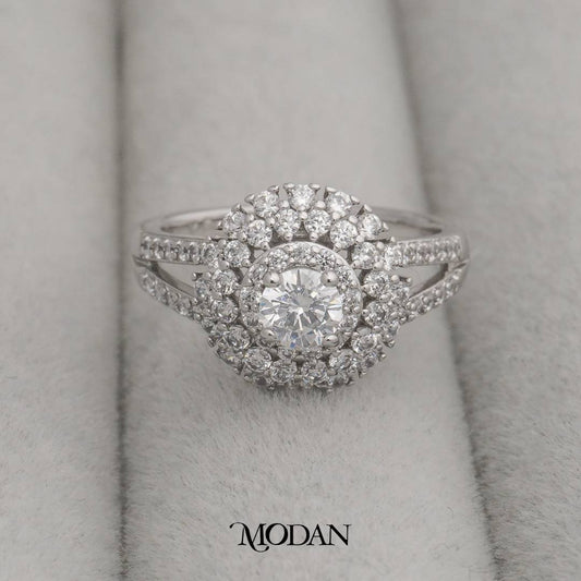 Elegant Flower Cluster Bridal Ring Cincin Bunga Elegan Hypoallergenic Gold Plated