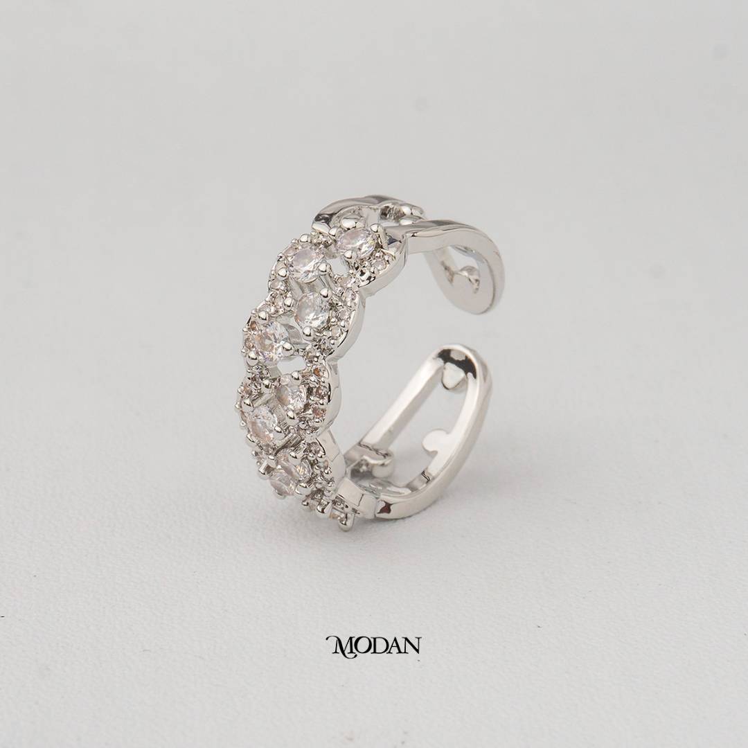Braided Pave Wave Band Adjustable Ring Cincin Motif Jalin Gelombang Hypoallergenic Gold Plated