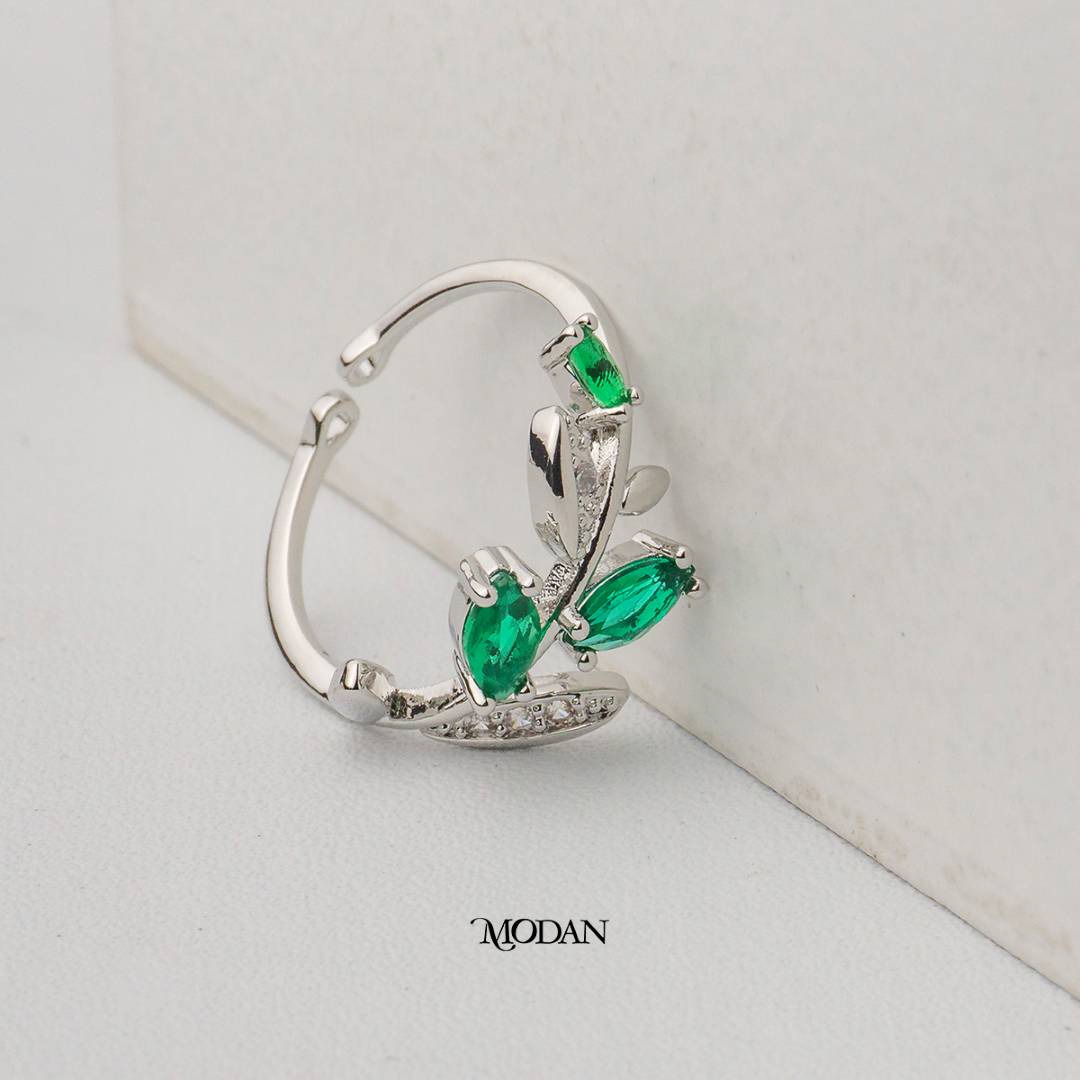 Marquise Green Olive Leaf Adjustable Ring Cincin Daun Zaitun Hijau Hypoallergenic Gold Plated