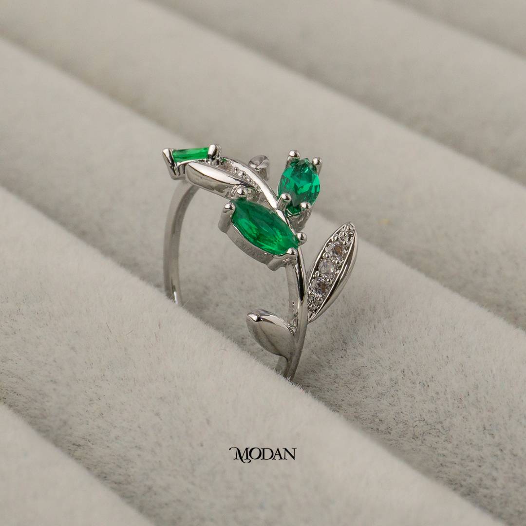 Marquise Green Olive Leaf Adjustable Ring Cincin Daun Zaitun Hijau Hypoallergenic Gold Plated