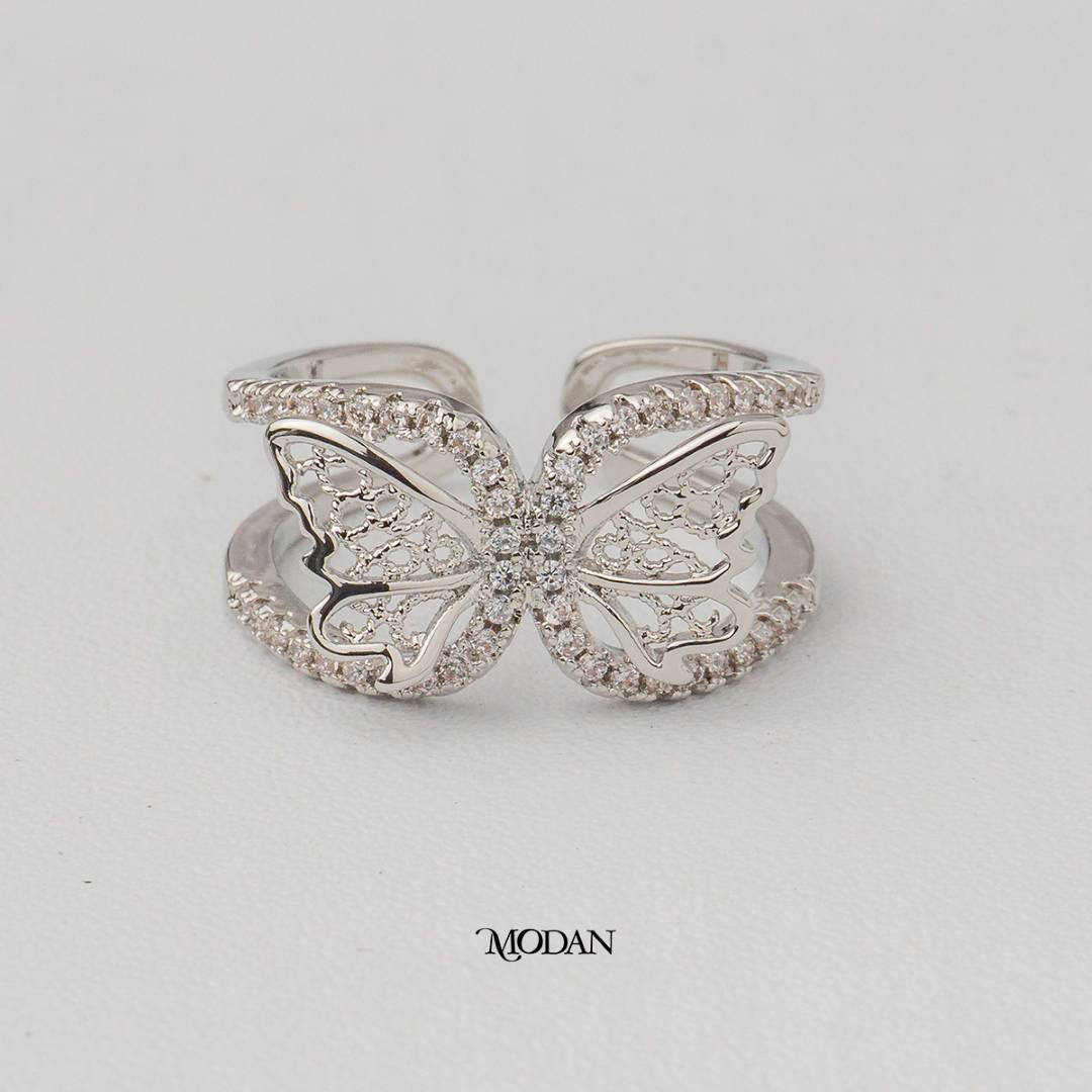 Filigree Butterfly Bypass Adjustable Ring Cincin Kupu-Kupu Statement Hypoallergenic Gold Plated