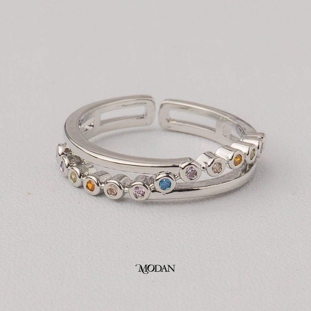 Pastel Rainbow Bezel Setting Adjustable Ring Cincin Bintai Warna Pastel Hypoallergenic Gold Plated