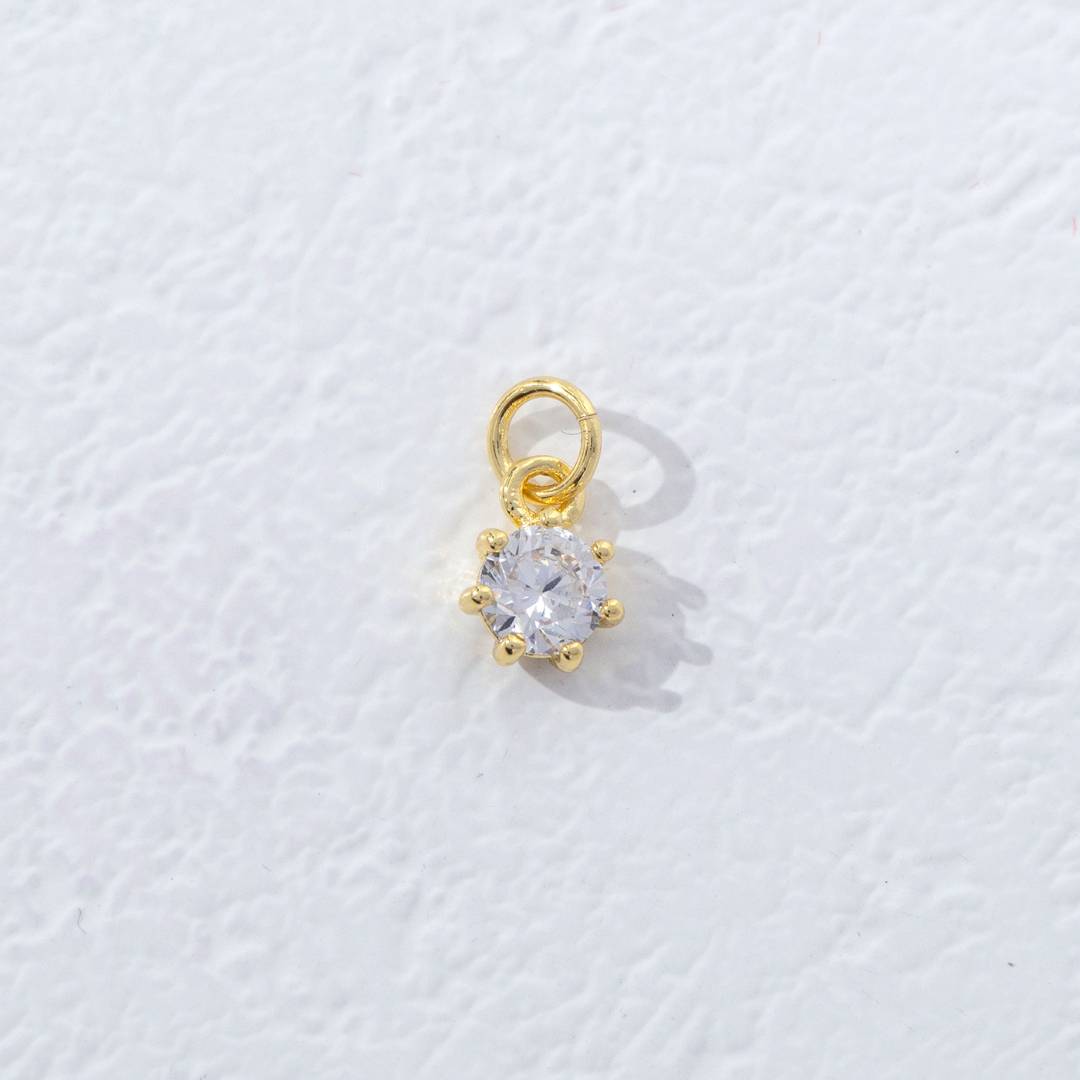 Mini Colorful Round Birthstone Charm DIY Charm Liontin Kalung Bulat 6 Sisi Bulan Lahir Warna-Warni Hypoallergenic Gold Filled