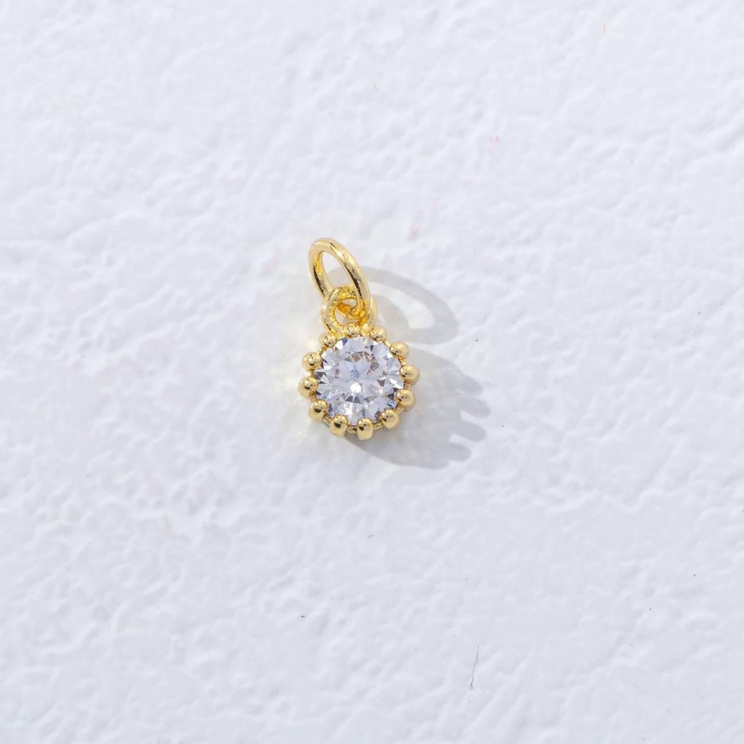Mini Colorful Birthstone Charm DIY Charm Liontin Kalung Bulan Lahir Bulat 12 Sisi Hypoallergenic Gold Filled