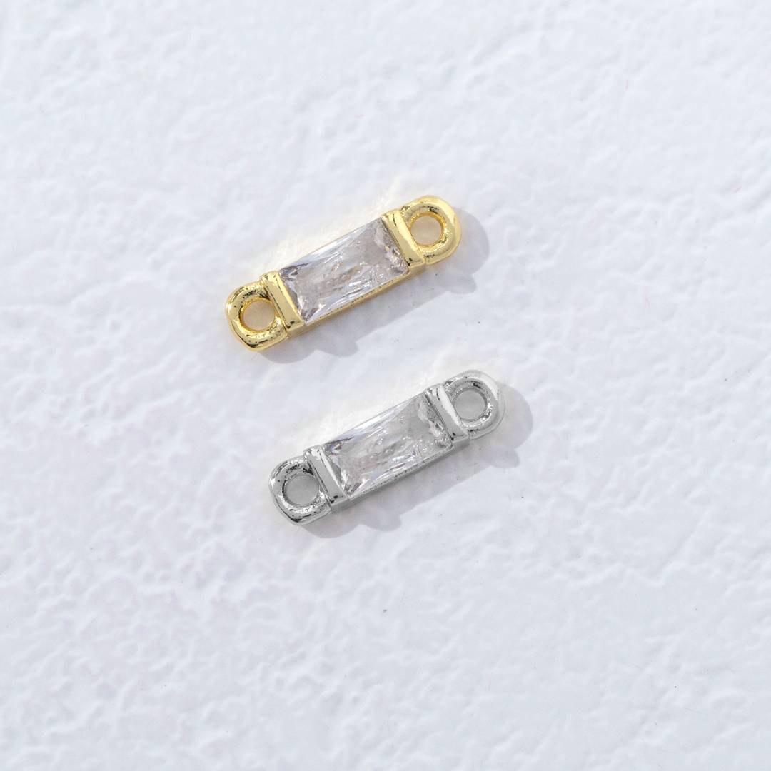 Colorful Rectangular Princess Cut Birthstone DIY Connector Liontin Bulan Lahir Warna-Warni Hypoallergenic Gold Filled