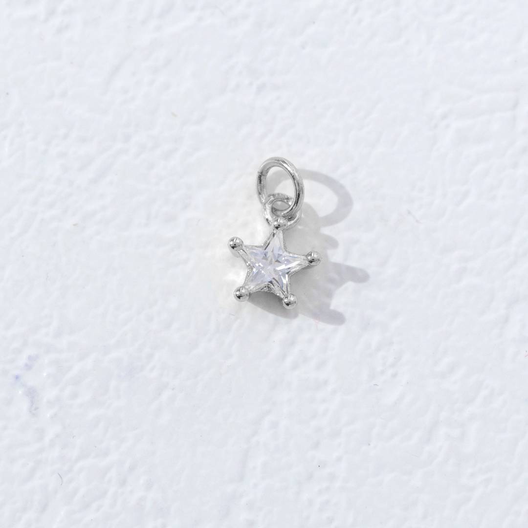 Mini Colorful Star Birthstone Charm DIY Charm Liontin Kalung Bintang Polos Kecil Bulan Lahir Warna-Warni Hypoallergenic Gold Filled