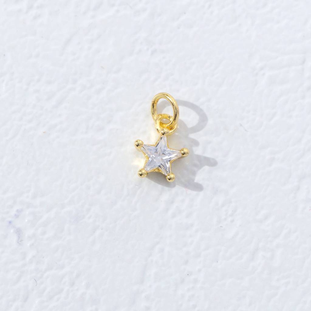 Mini Colorful Star Birthstone Charm DIY Charm Liontin Kalung Bintang Polos Kecil Bulan Lahir Warna-Warni Hypoallergenic Gold Filled