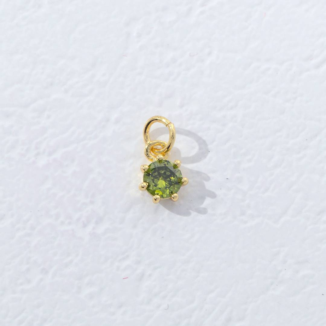 Mini Colorful Round Birthstone Charm DIY Charm Liontin Kalung Bulat 6 Sisi Bulan Lahir Warna-Warni Hypoallergenic Gold Filled