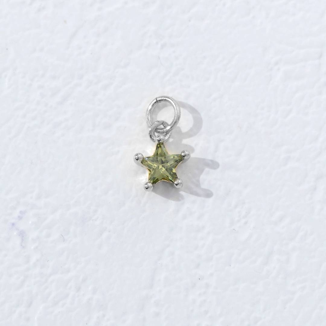Mini Colorful Star Birthstone Charm DIY Charm Liontin Kalung Bintang Polos Kecil Bulan Lahir Warna-Warni Hypoallergenic Gold Filled