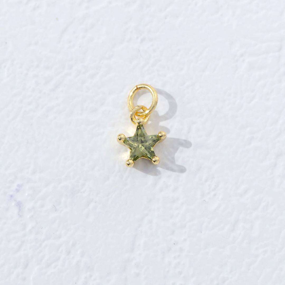 Mini Colorful Star Birthstone Charm DIY Charm Liontin Kalung Bintang Polos Kecil Bulan Lahir Warna-Warni Hypoallergenic Gold Filled