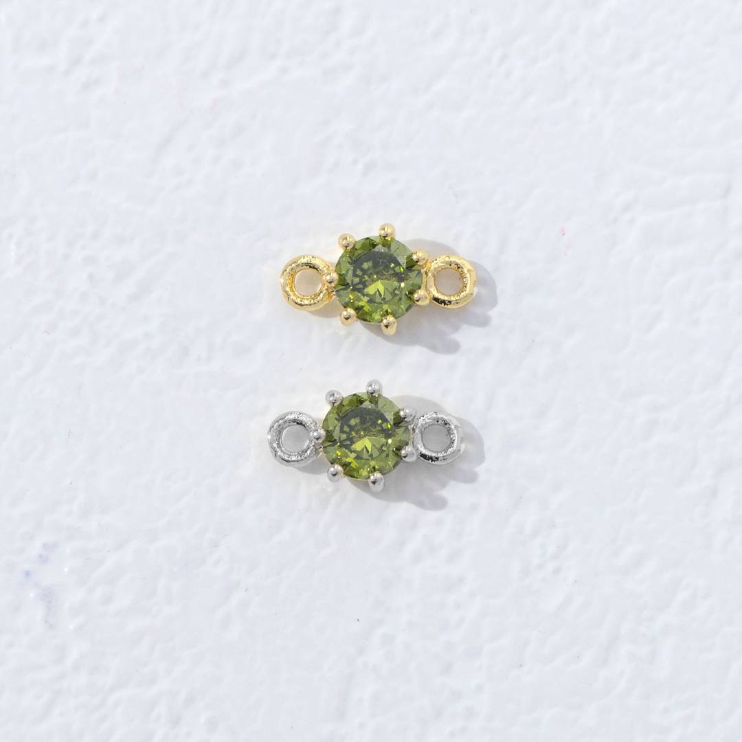 Colorful Round Birthstone DIY Connector Liontin Bulan Lahir Warna-Warni Hypoallergenic Gold Filled