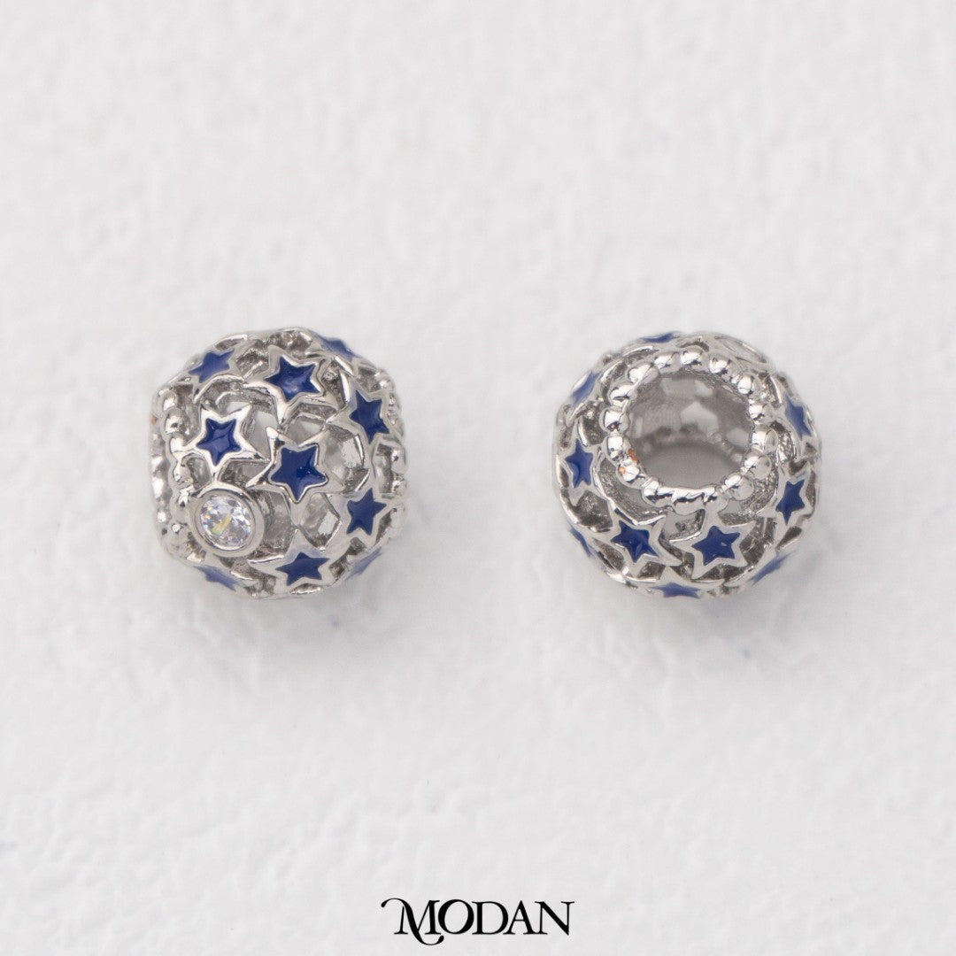 Round Blue Star Bead Liontin Manik Bulat Bintang Biru Hypoallergenic Gold Filled