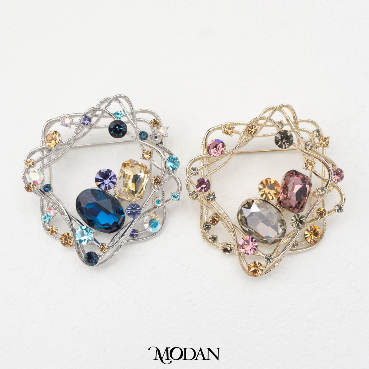 Geometric Irregular Blue Purple Classic Festive Brooch Bros Biru Ungu Klasik Besar Hypoallergenic Gold Plated