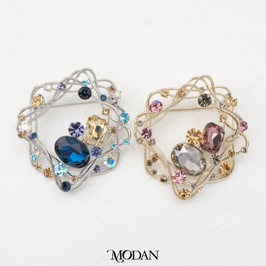 Geometric Irregular Blue Purple Classic Festive Brooch Bros Biru Ungu Klasik Besar Hypoallergenic Gold Plated