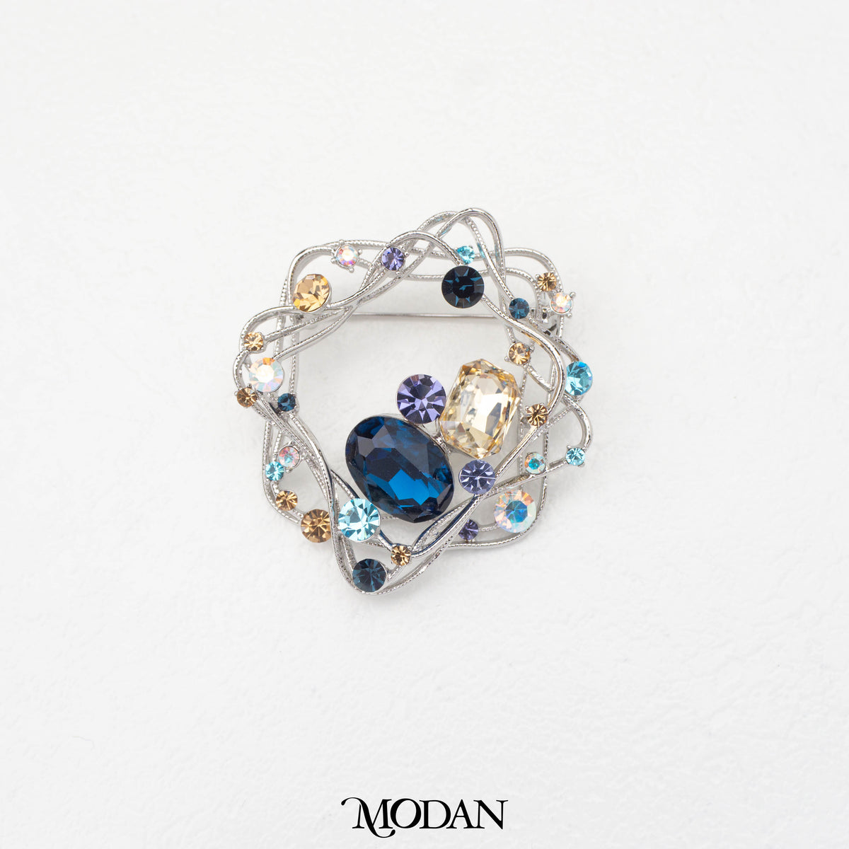 Geometric Irregular Blue Purple Classic Festive Brooch Bros Biru Ungu Klasik Besar Hypoallergenic Gold Plated