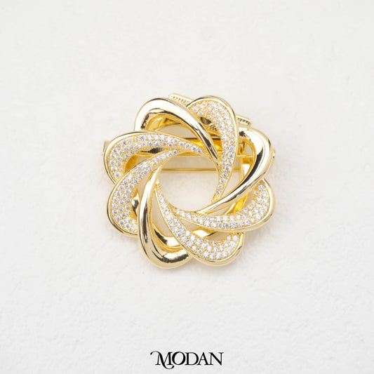 2in1 Gold Spiral Flower Clip Brooch Bros Bunga Spiral Bros Jepit Hypoallergenic Gold Plated