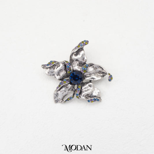 Classic Antique Blue Flower Brooch Bros Bunga Biru Antik Hypoallergenic Gold Plated