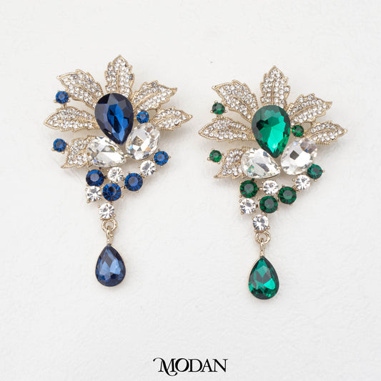 Blooming Blue Green Leaf Dangle Brooch Bros Daun Hijau Biru Teardrop Hypoallergenic Gold Plated