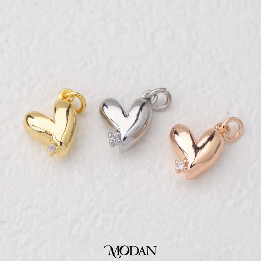 Mini Simple Single Zirconia Love Heart DIY Charm Hati Cinta Kecil Hypoallergenic Gold Filled