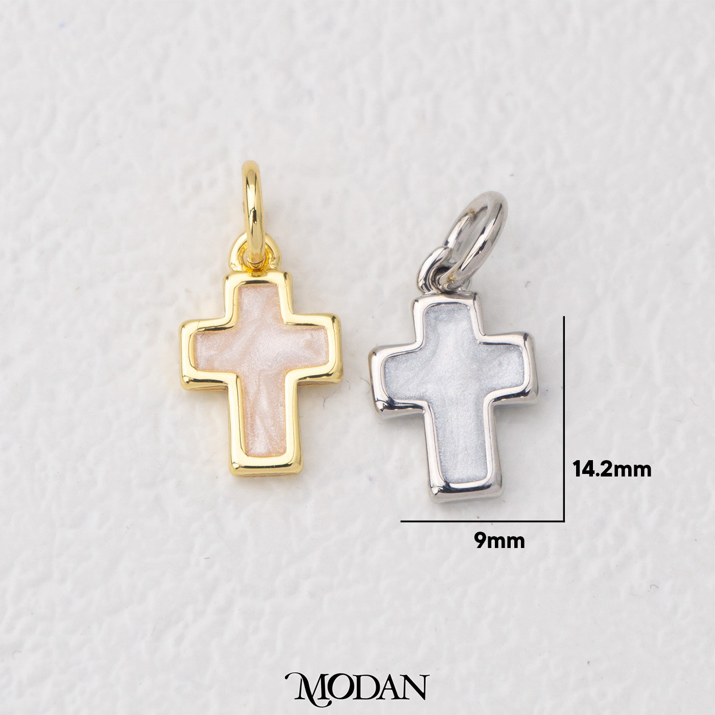 (14.2mm) White Enamel Religious Cross Charm DIY Charm Liontin Salib Kecil Hypoallergenic Gold Filled