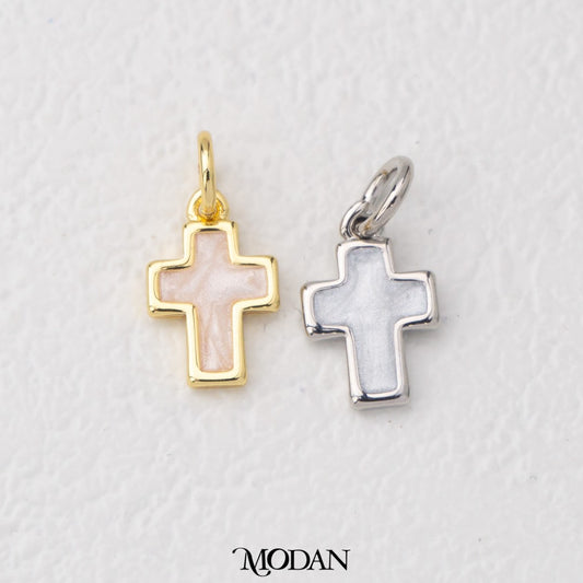 (14.2mm) White Enamel Religious Cross Charm DIY Charm Liontin Salib Kecil Hypoallergenic Gold Filled