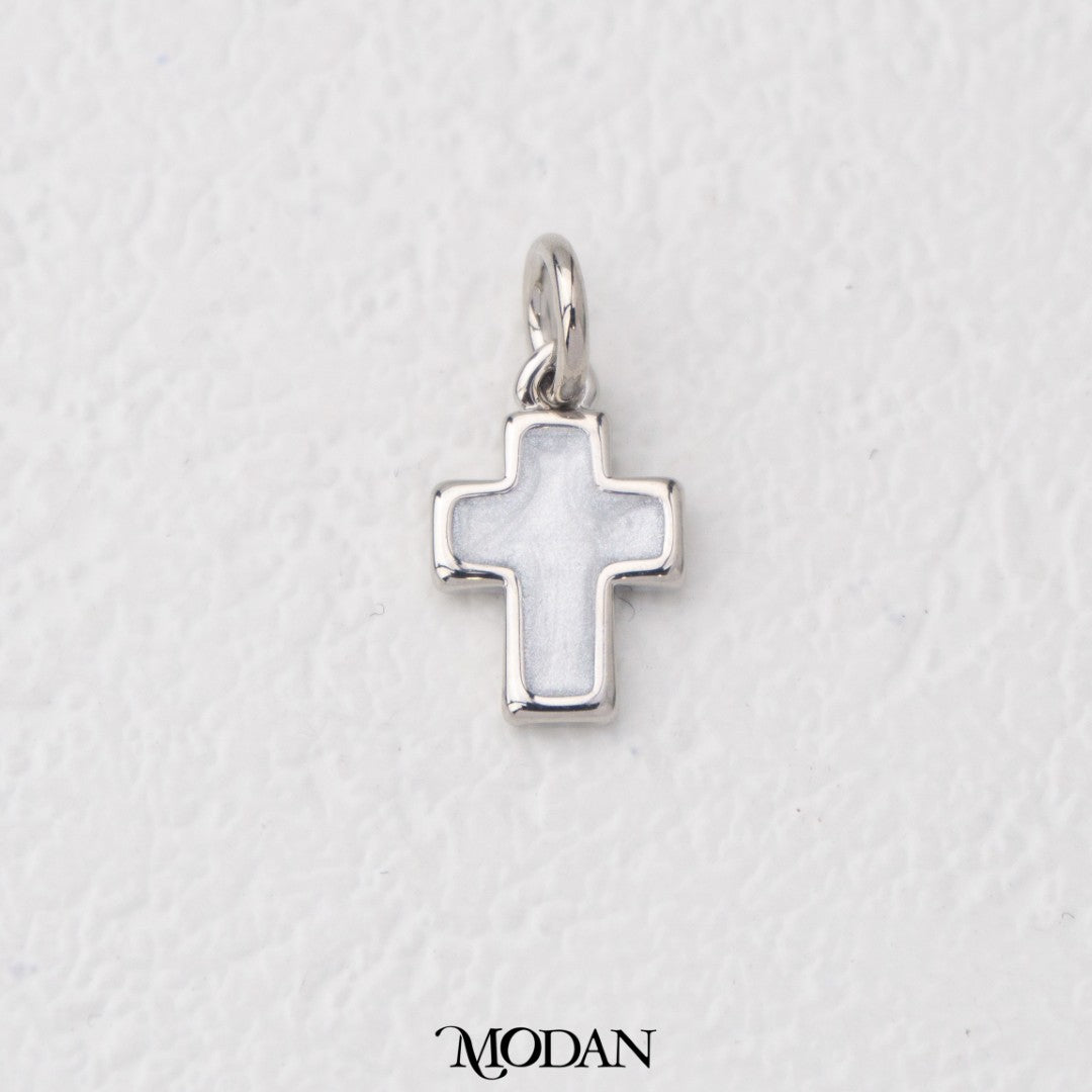 (14.2mm) White Enamel Religious Cross Charm DIY Charm Liontin Salib Kecil Hypoallergenic Gold Filled